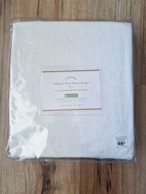 NEW Pottery Barn Belgian Flax Linen Drape Blackout Curtain 50" x 84" White